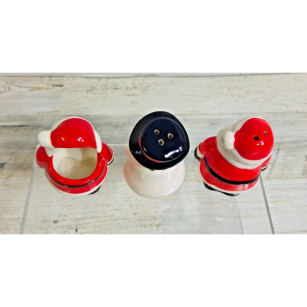 Vintage Ceramic Christmas 3pc Lot Santa Snowman Salt&Pepper Shakers & Toothpick